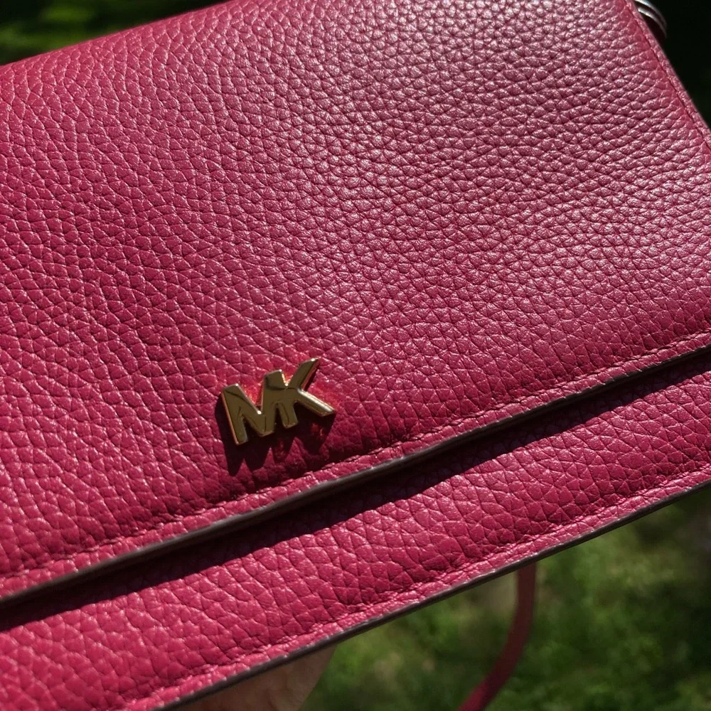 NEW Michael Kors Red Pebbled Leather Convertible Crossbody Bag Small Flap Purse